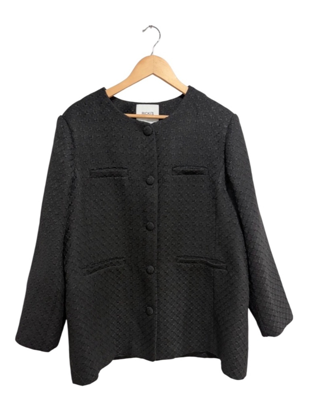 Ricki's Black Bouclé Textured Round-Neck Button Up Front and Pockets Jacket
